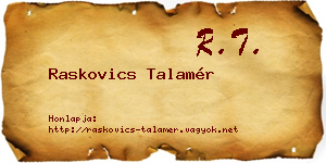 Raskovics Talamér névjegykártya